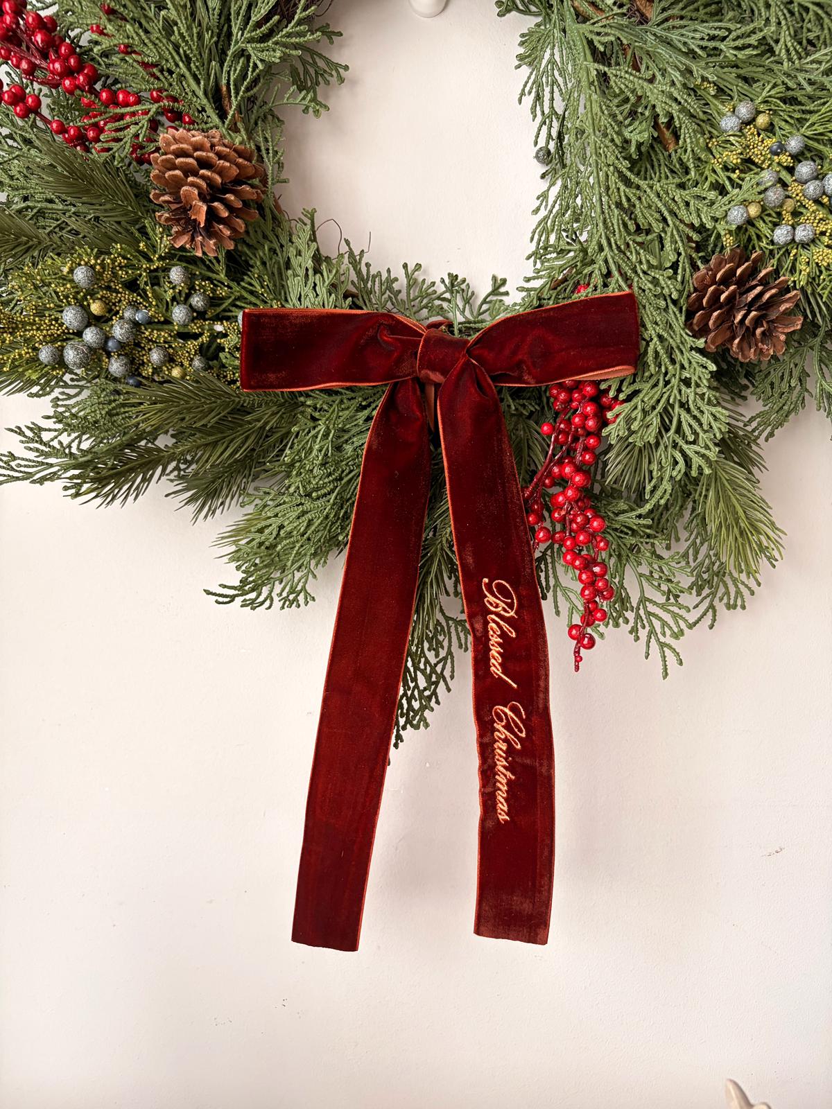 Evergreen Velvet Bow Ribbon Evergreen Velvet Bow Wreath - Image 5