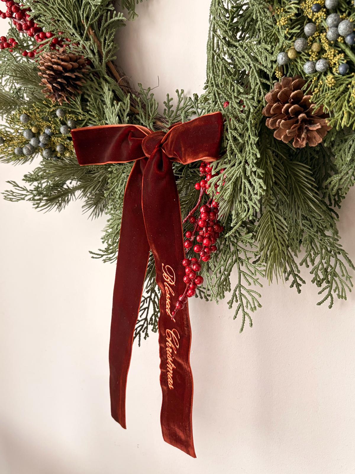 Evergreen Velvet Bow side Evergreen Velvet Bow Wreath - Image 7